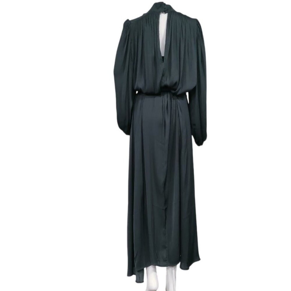 NWT Banana Republic High Neck Womens M Blouson Sleeve Tie Waist Maxi Dress Black - Picture 2 of 10